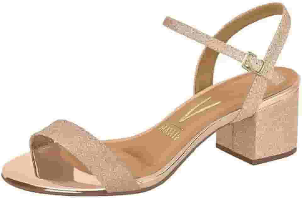 Sandália Feminina Salto Quadrado Glitter Ouro 34 Rosado 6291.900