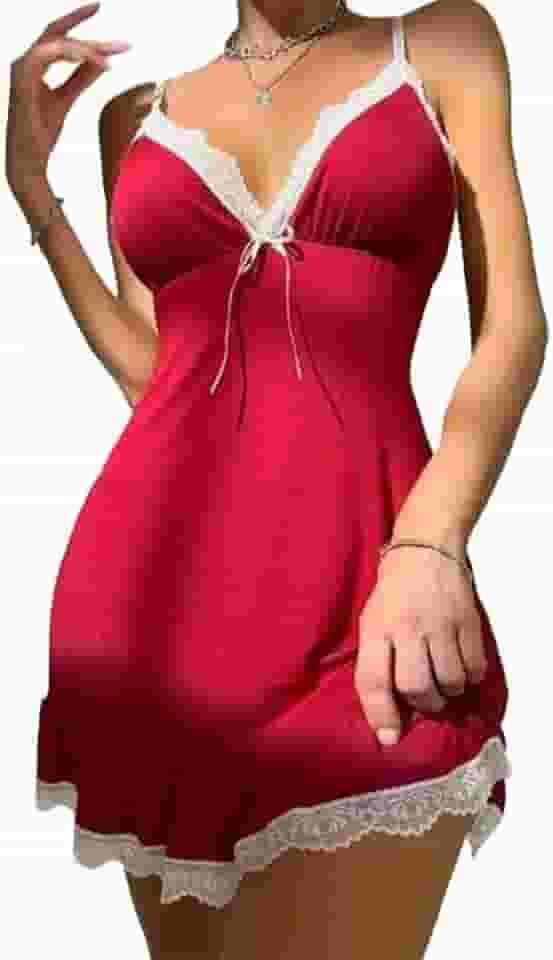 Pijama feminino sexy de renda, fivelas traseiras ajustáveis, design com decote em V, pijama de verão, presente para namorada no dia dos namorados