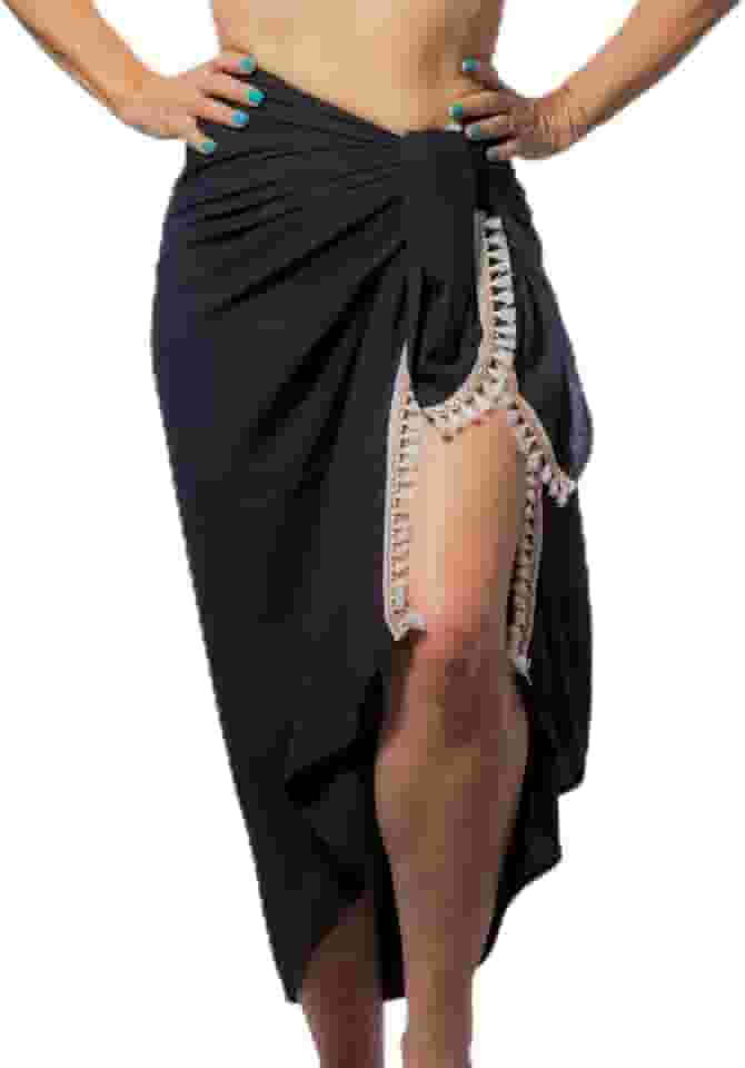 Canga de Praia Em Viscolinho Preta com Franja Off Saída de Praia Piscina Pareô