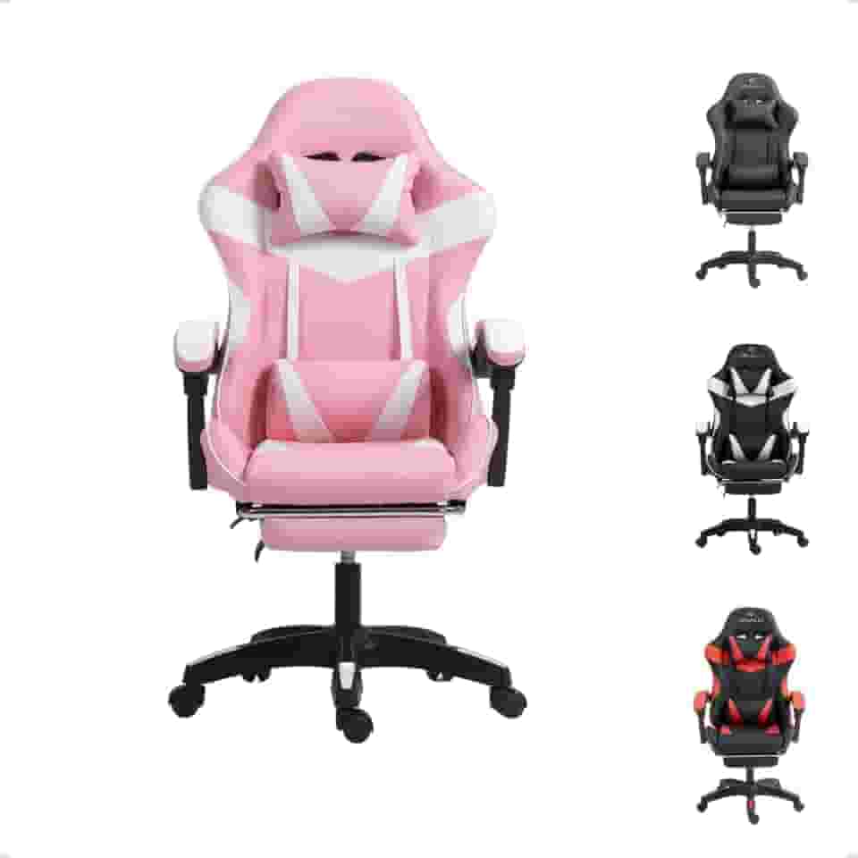 Cadeira Gamer Escritório Arcalli Ergonômica Profissional Descanso de Pernas (Rosa)