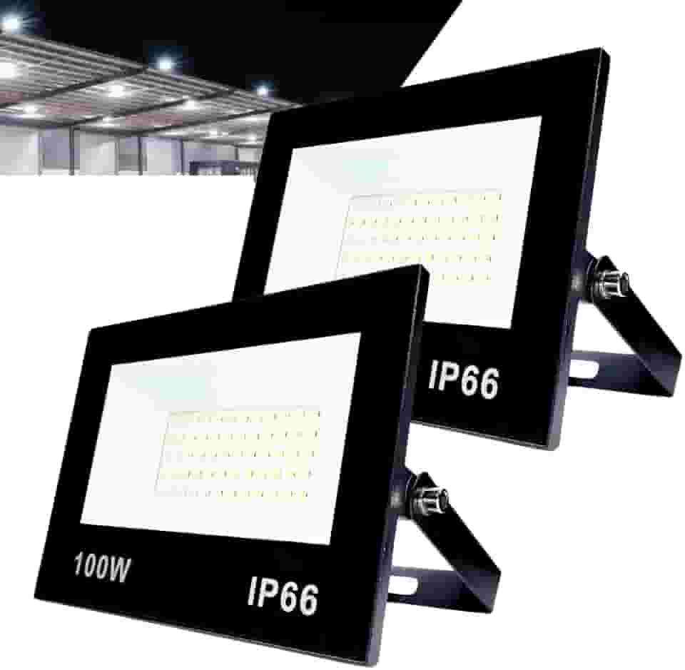 Kit com 2 Refletor LED Holofote 100W Branco Frio 6500K - IP66 à Prova d’Água Econômico para Jardim, Fachada e Quintal Premium