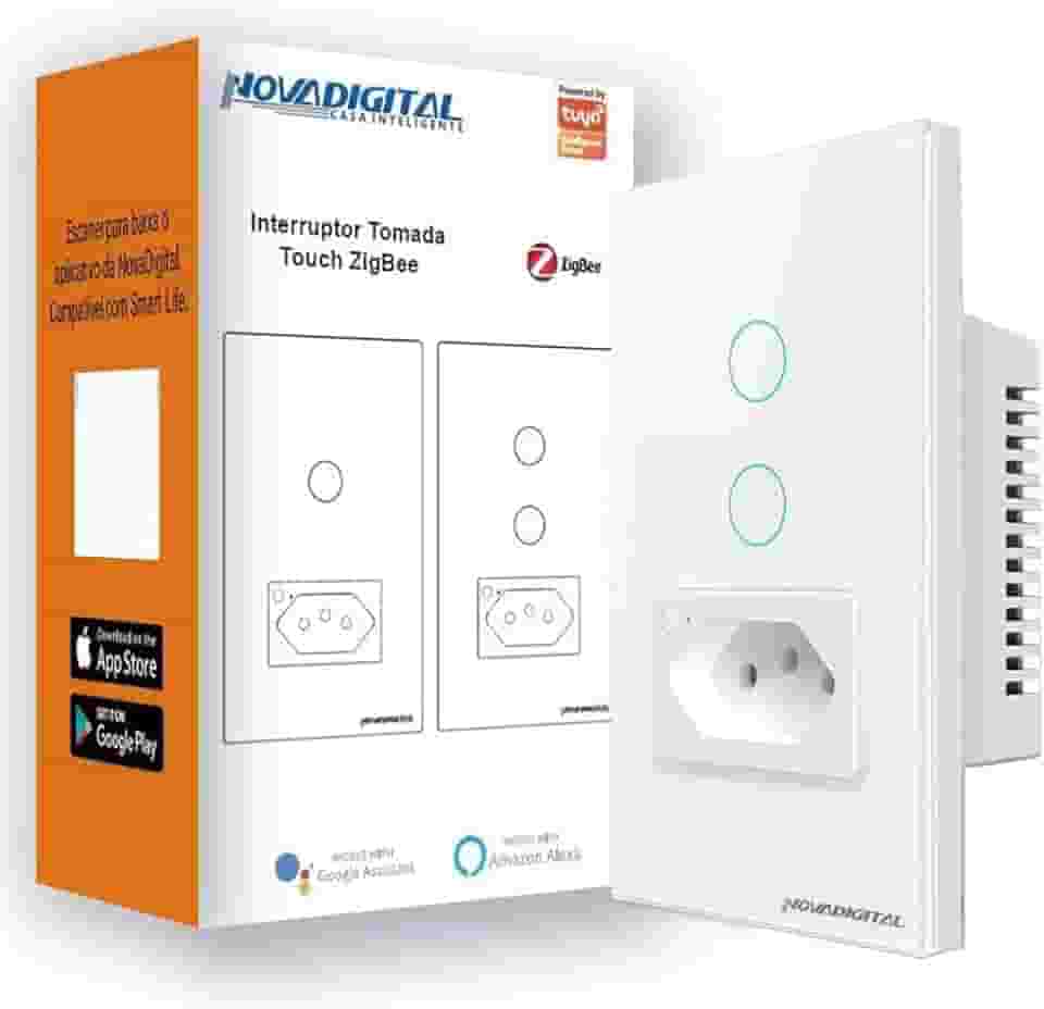 Interruptor Inteligente de 2 Botões e 1 Tomada Zigbee Tuya Smart Life 16a