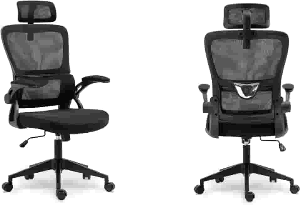 Cadeira de Escritório Presidente Giratória Ergonômica, Com Design Moderno, Estofado Confortável, Apoio Lombar Ajustável, Base Reforçada, Rodízios Silenciosos e Ajuste De Altura (PRETO)