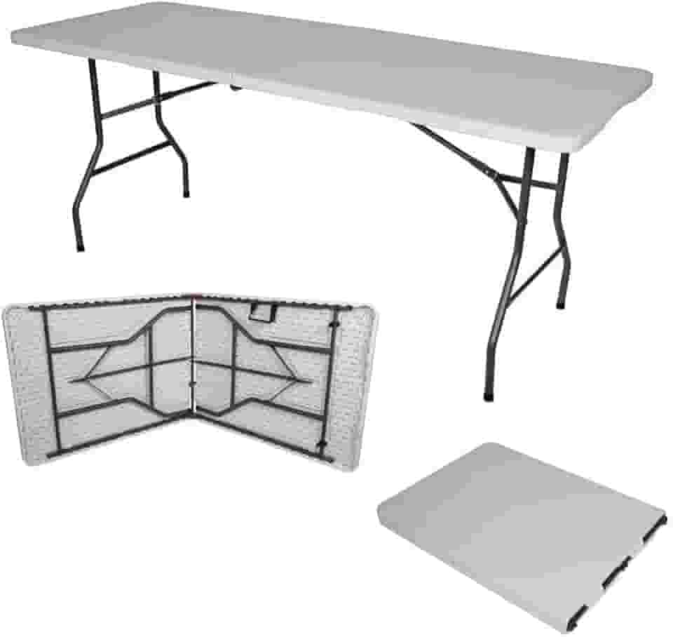 Mesa Dobrável Vira Maleta Com Alça Portátil 1.80m Para Camping Pesca Jardim Área Externa Ou Interna Salão De Festas Gourmet (Branco)