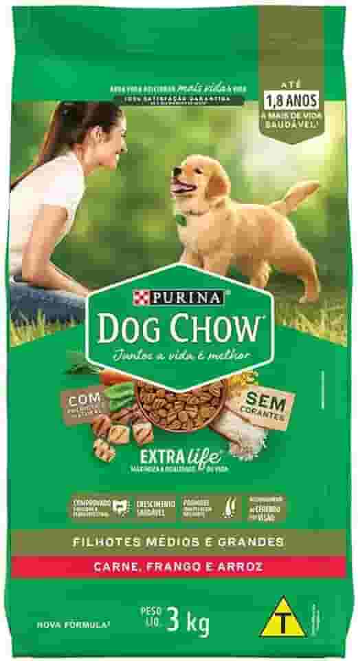 Purina Dog Chow Nestlé Para Cães Filhotes Médios E Grandes Sabor Carne Frango E Arroz Pacote 3Kg