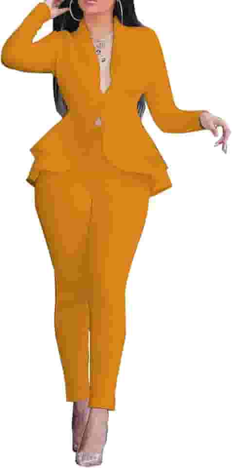 Conjunto feminino de 2 peças, casual, liso, frente aberta, blazer e calça lápis