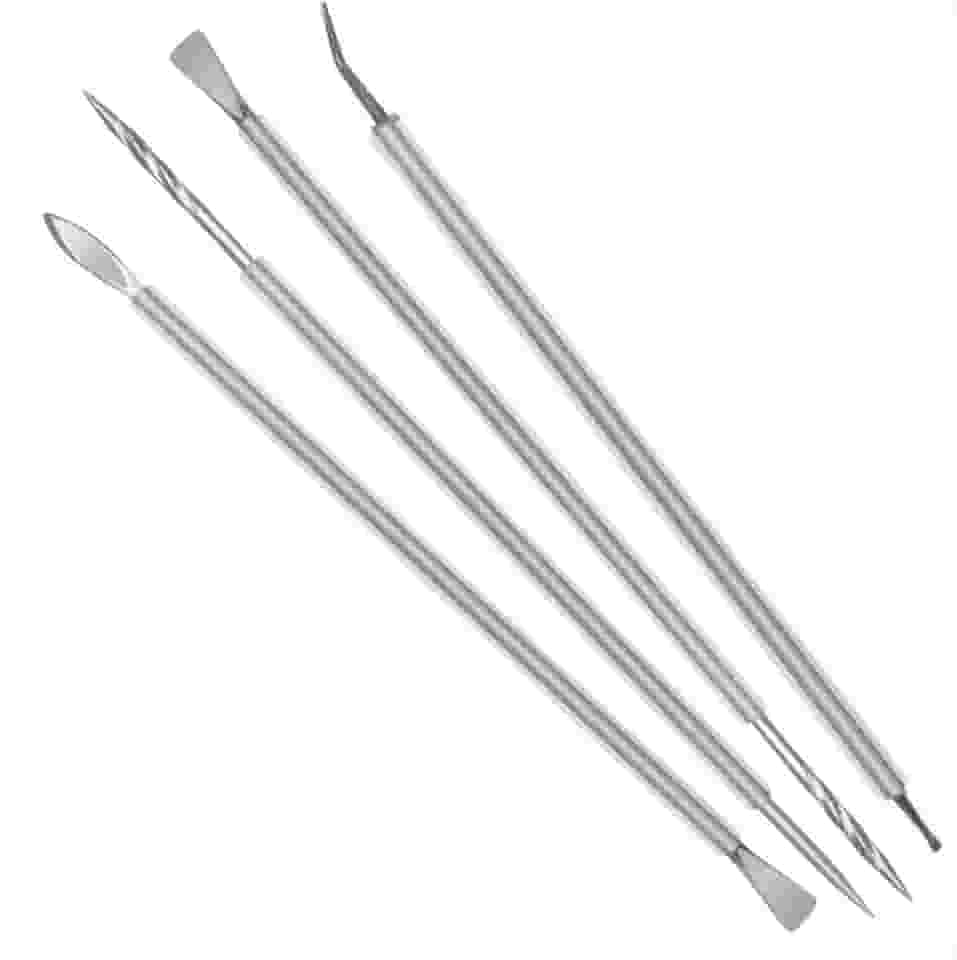 Kit com 4 Diversos Cutícula - Espátula, Denencravador, Bastão e Espátula Mista - Isis Cutelaria Pro Inox Silicone Transparente