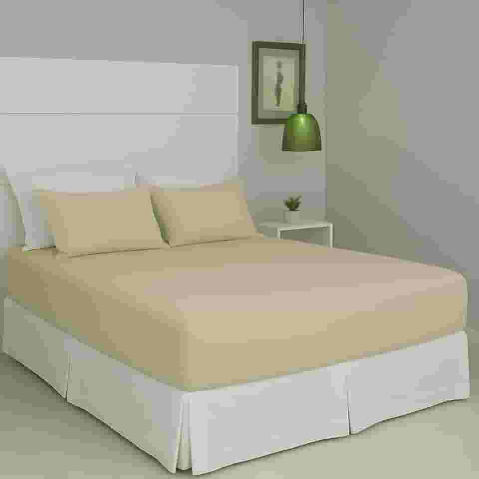 Jogo de Lençol Queen Malha 100% Algodão Liso com Elástico 3 peças Toque Macio Top (Bege)