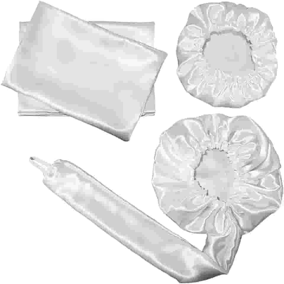 Kit Touca Difusora + 1 Touca + 2 Fronhas Cetim Seda Branca