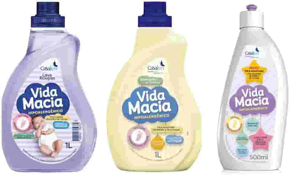 Kit Bebê Vida Macia: 1 Lava Roupas 1 litro + 1 Amaciante Camomila 1 litro + 1 Tira Manchas 500 ml