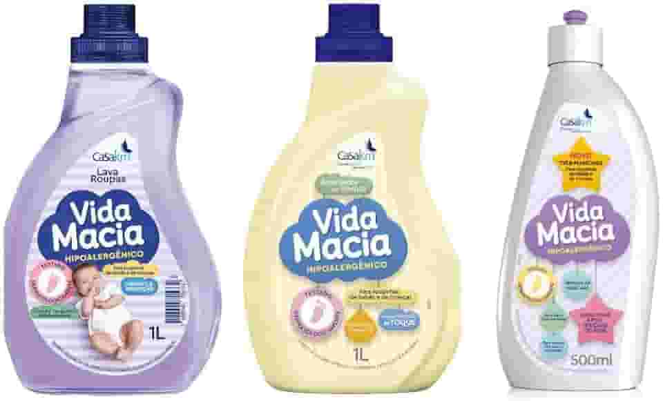 Kit Bebê Vida Macia: 1 Lava Roupas 1 litro + 1 Amaciante Camomila 1 litro + 1 Tira Manchas 500 ml