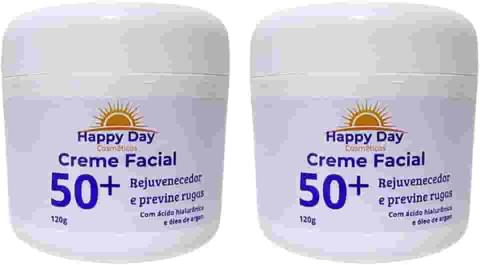 Kit 2 Creme Facial 50+ Para Rugas Com Acido Hialurônico Antirrugas e Antissinais 120g Happy Day Cosméticos
