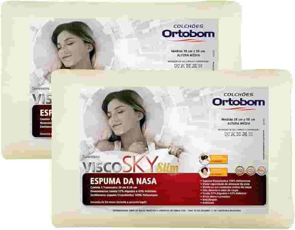 Kit 02 Travesseiros Nasa Antialergico Visco Sky Slim - Ortobom