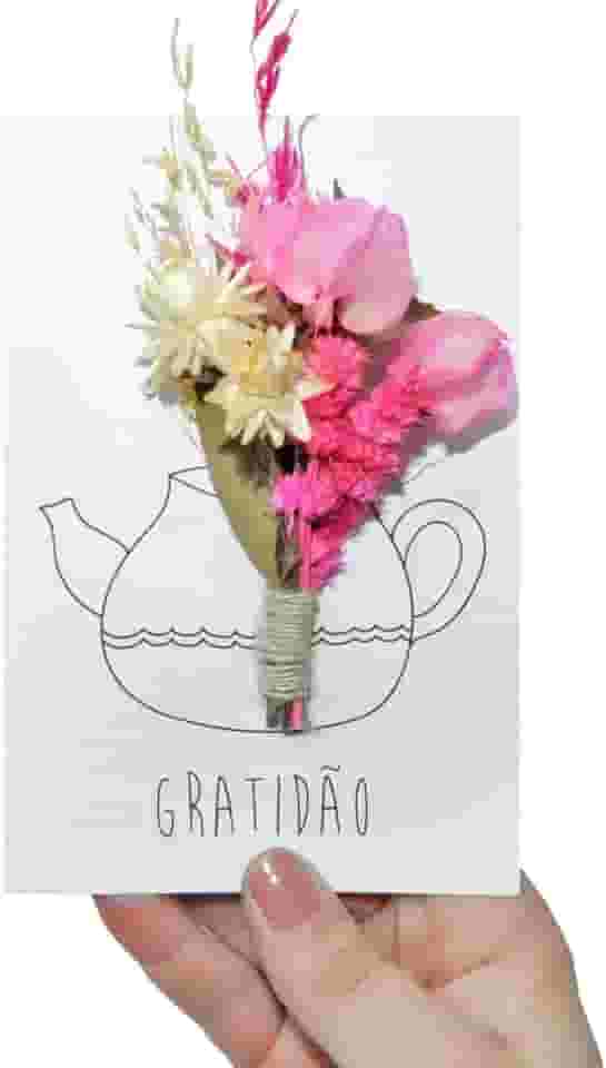 Cartão Comemorativo com Flores Secas para Presente de Namorados (Rosa)