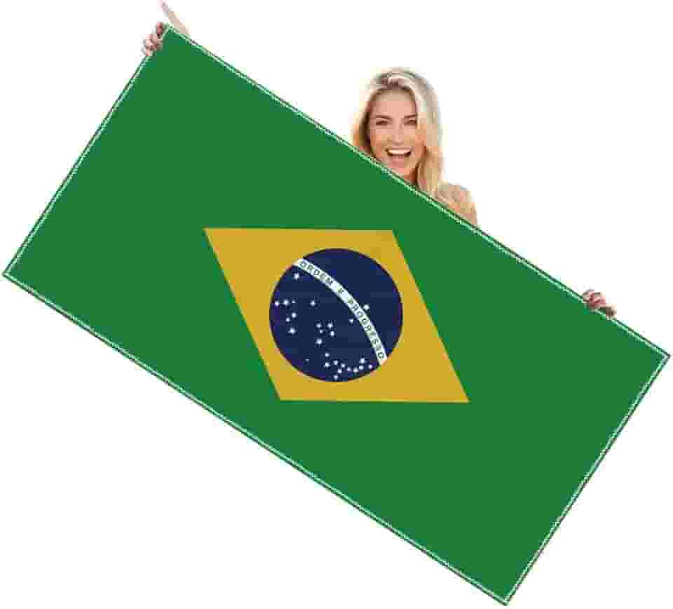 Toalha de praia grande com bandeira do Brasil, toalha de piscina de microfibra brasileira de 70 × 140 cm, secagem rápida, resfriamento absorvente macio