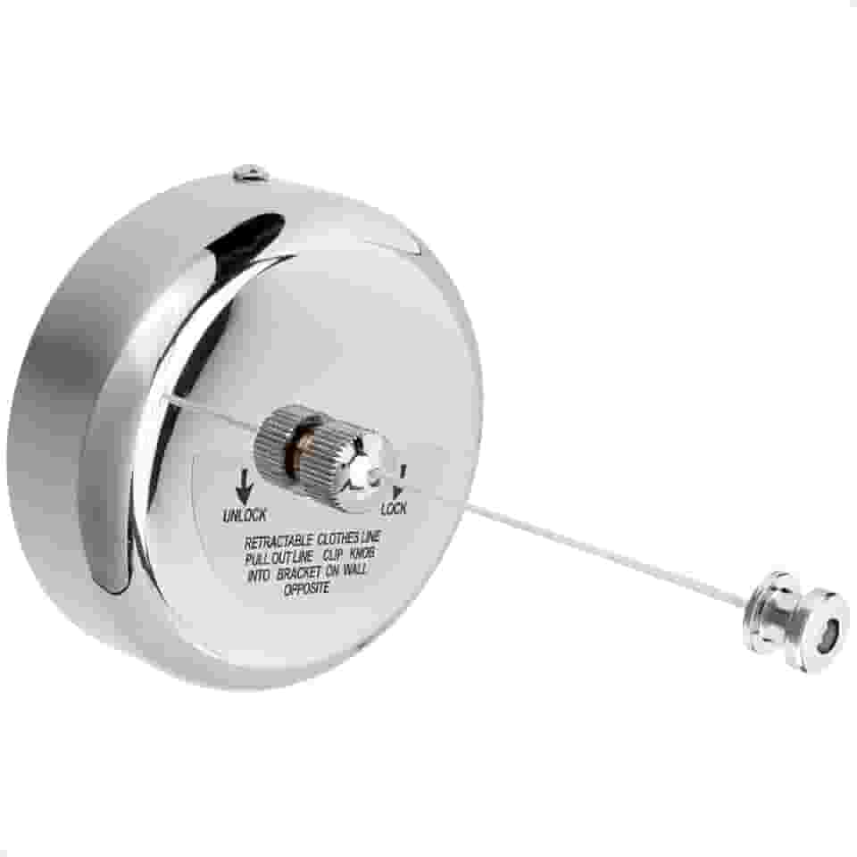 Varal de Parede Retrátil em Aço Inox Com Corda Nylon Recolhivel Extensível Cromado Lavanderia Casa Apartamento Varanda Roupa Prático Discreto - SHACK