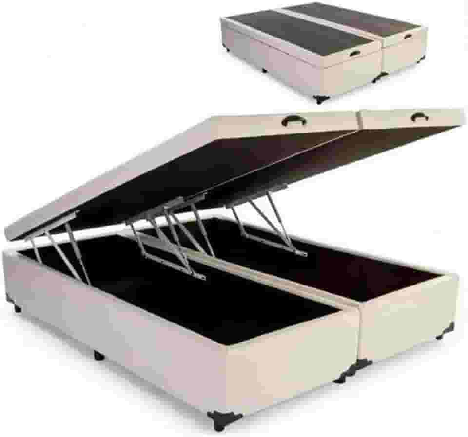 Cama Box Baú KING SIZE Pistão a gás bege corino Bipartido Blindado - 193x203