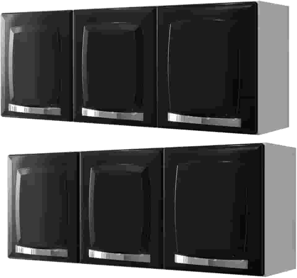 Conjunto de armários de parede em aço com 105 cm, 2 peças — para cozinhas ou lavandarias modernas (PORTAS PRETA)