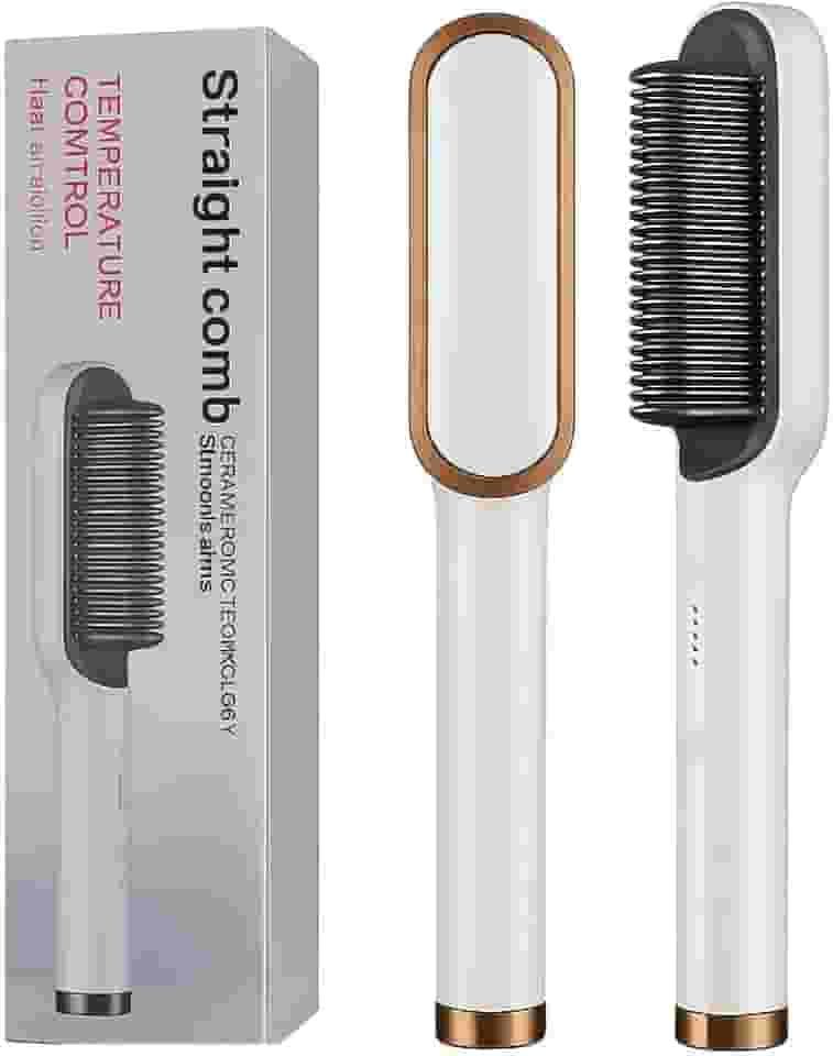 HairLiss™ Pro 5 em 1 – Escova Alisadora Ânion de Cabelo 110V/220V (Bege) com Secagem Rápida