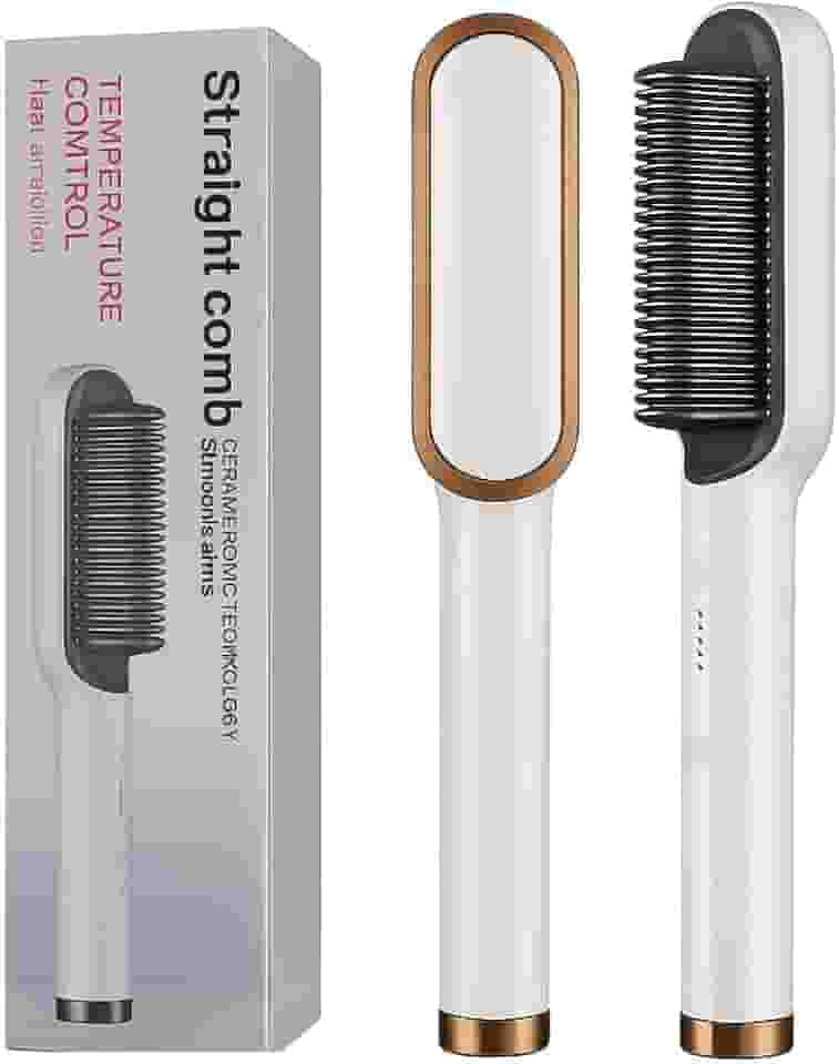 HairLiss™ Pro 5 em 1 – Escova Alisadora Ânion de Cabelo 110V/220V (Bege) com Secagem Rápida