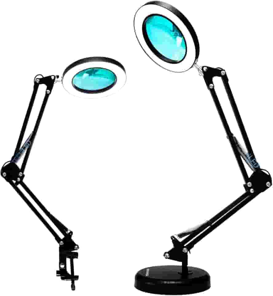 Luminaria de Led com Lupa Aumento Garra e Base Luminaria de Mesa Articulavel Ring Light Controle de Intensidade (Preto)