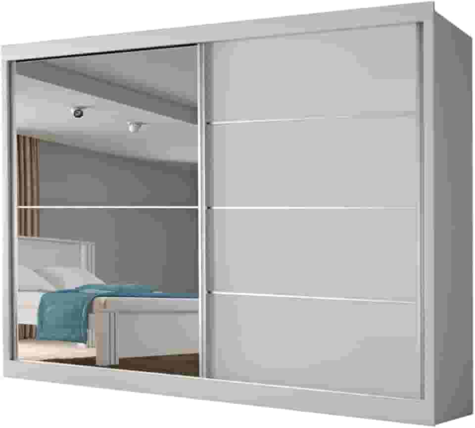 Guarda Roupas Casal 2 Portas de Correr com Espelho 4 Gavetas 100% MDF Branco Austria