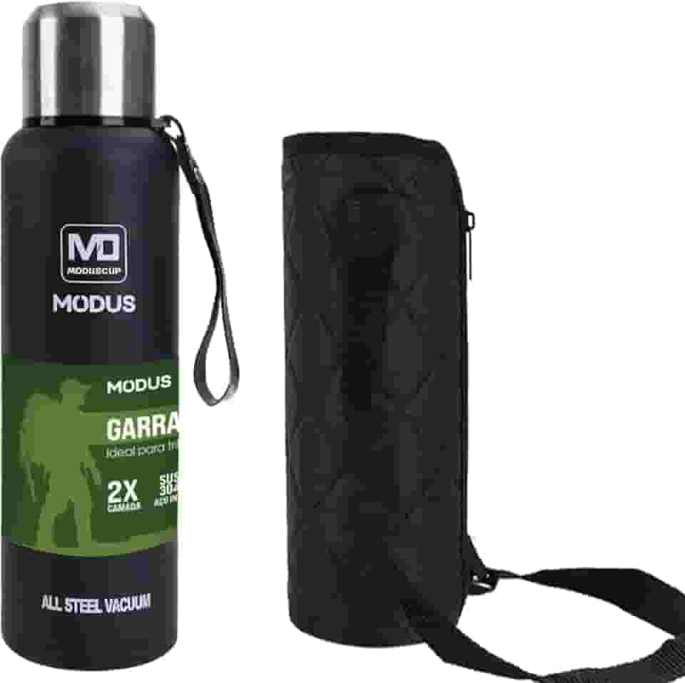 Garrafa Térmica Aço Inox Portátil Caneca de Viagem com Corda e Bolsa 1000ML/1500ML (Azul Marinho 1000ML)