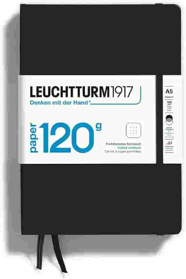 LEUCHTTURM1917 - Caderno de capa dura pontilhado A5 médio (Preto) - 203 páginas numeradas com papel de 120 g/m²