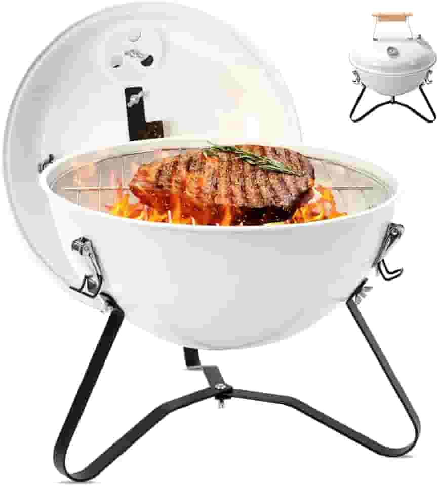 Churrasqueira Esmaltada, Churrasqueira Americana, Forno A Carvão com Termômetro, Forno Redondo A Carvão, Uso Doméstico E Camping, Grelhador Portátil, Churrasqueira A Carvão, Cor: Cinza Prateado