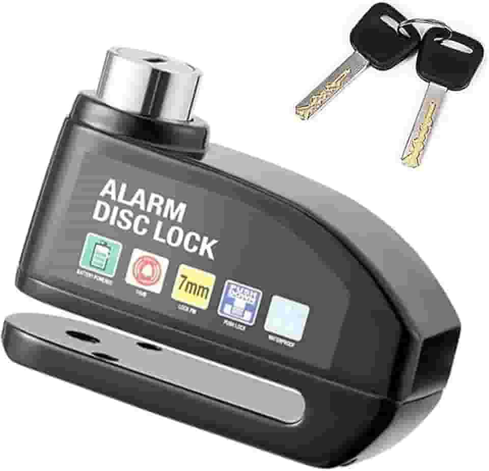 Trava de Disco para Moto com Alarme, 2 Chaves, Cromado