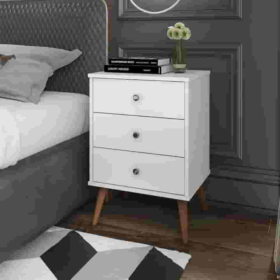 Mesa de Cabeceira Mix 3 gavetas Branco