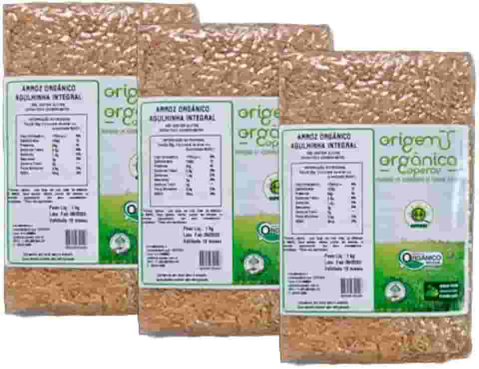 Kit 3X: Arroz Agulhinha Longo Integral Vácuo Origem Orgânica 1kg