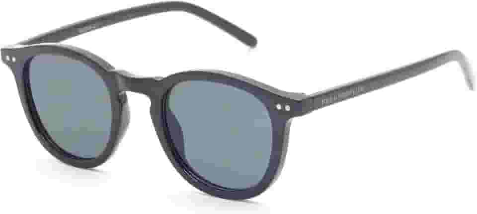 Óculos de Sol Polo London Club REDONDO, Unissex, Casual com Proteção UVA/UVB kit contém Case Couro ECO, VA5097 PRETO