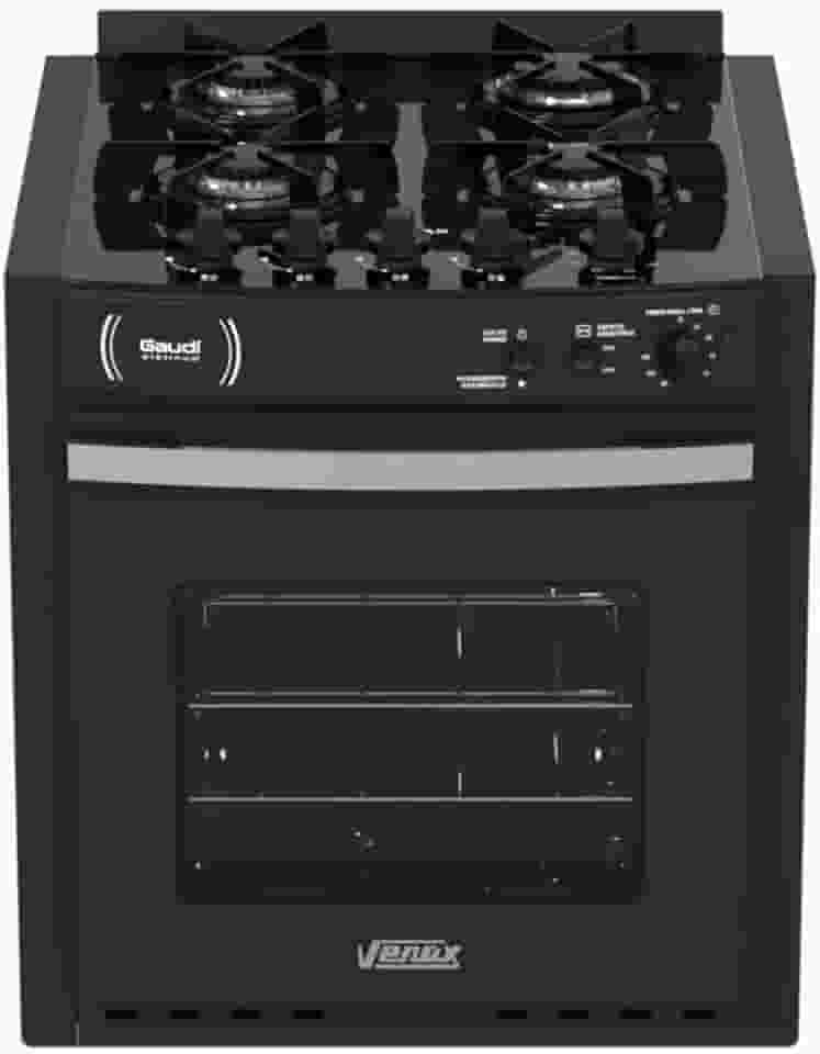 Fogão de Embutir 4 Bocas Venax Gaudi Platinum Vitreo Preto Gás GLP 220 V