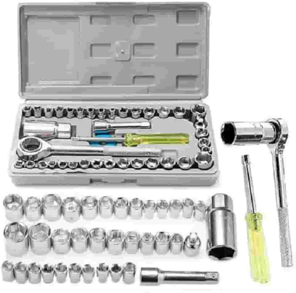 Jogo de Chave Catraca Reversível Kit de Ferramentas com Soquetes Sextavados, 40 Peças, Maleta, para Conserto e Reparo de Eletrodomésticos, Carros e Motos