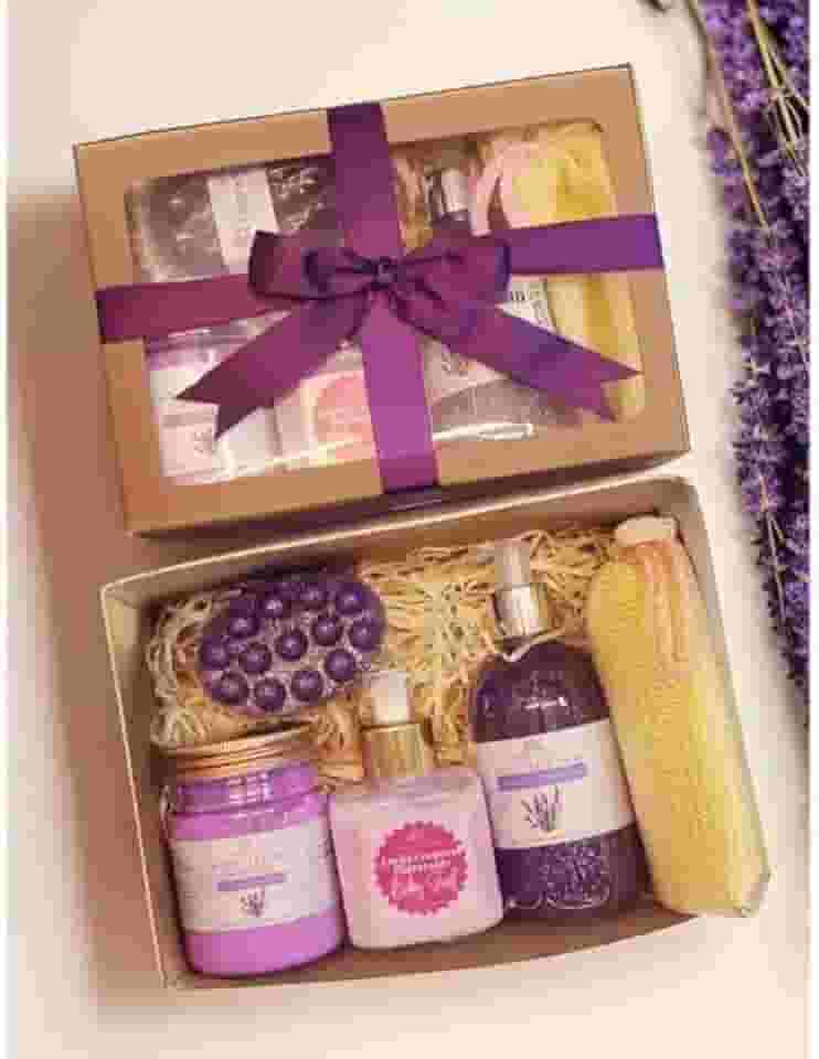 Kit SPA Relaxante Luxo, 6 Peças, Sais de Banho, Geleia de Banho, Loção Hidratante, Sabonete Massageador, Bucha, Aroma Floral