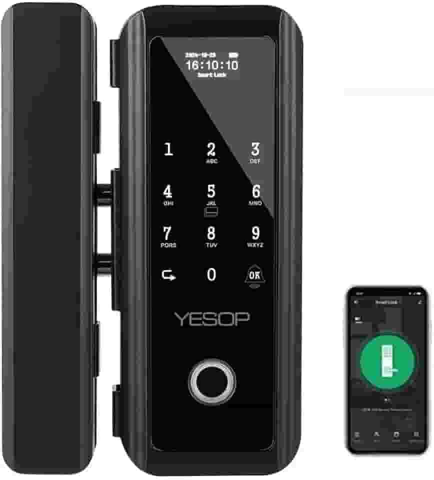 Yesop Fechadura Digital Biométrica Wifi Porta Vidro A Prova D'agua Porta Vidro Escritório Comercial Residência Compatível Com Tuya Preto