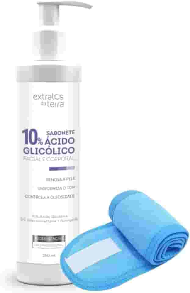 Extratos da Terra Sabonete Ácido Glicólico 10%, Facial e Corporal, 250ml, com Faixa