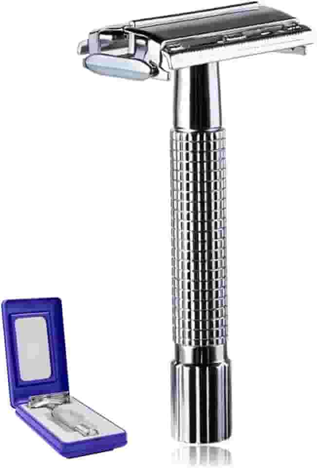 Barbeador Manual Clássico com Mecanismo de Abertura, Cabo Metálico Texturizado