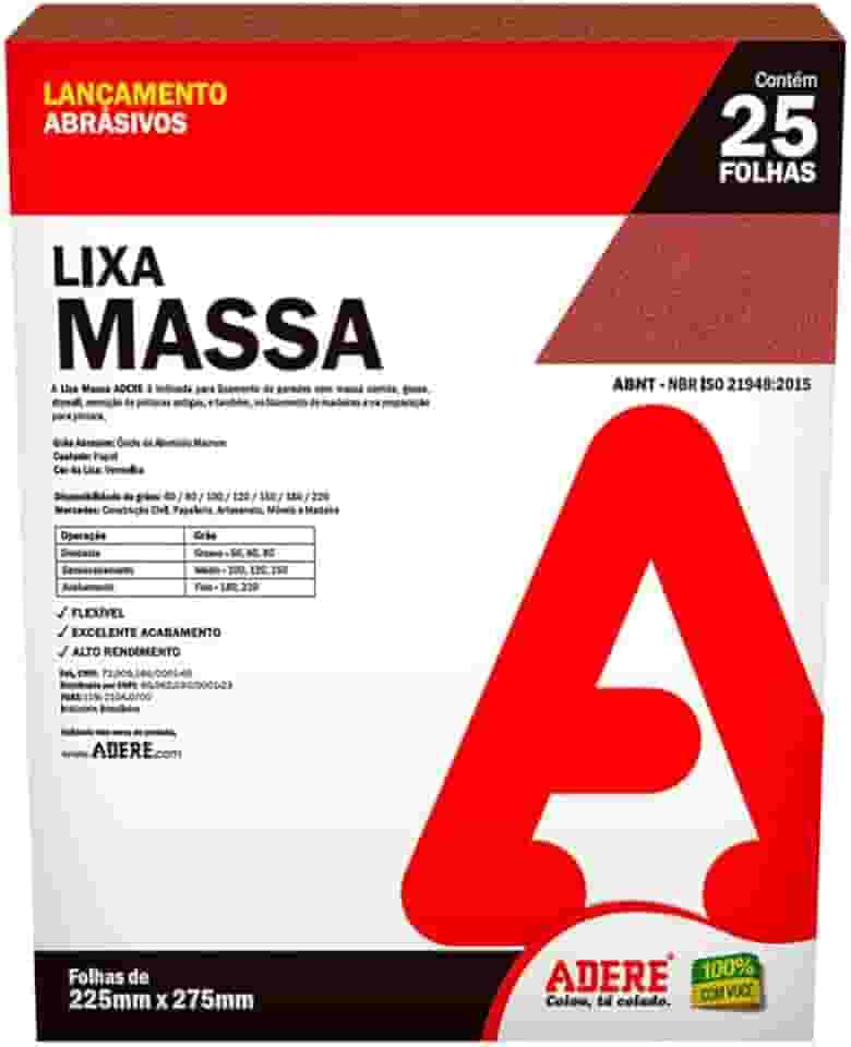 Folha Lixa massa Papel Vermelha Adere Lma180 225mmx275mm - 25 Folhas
