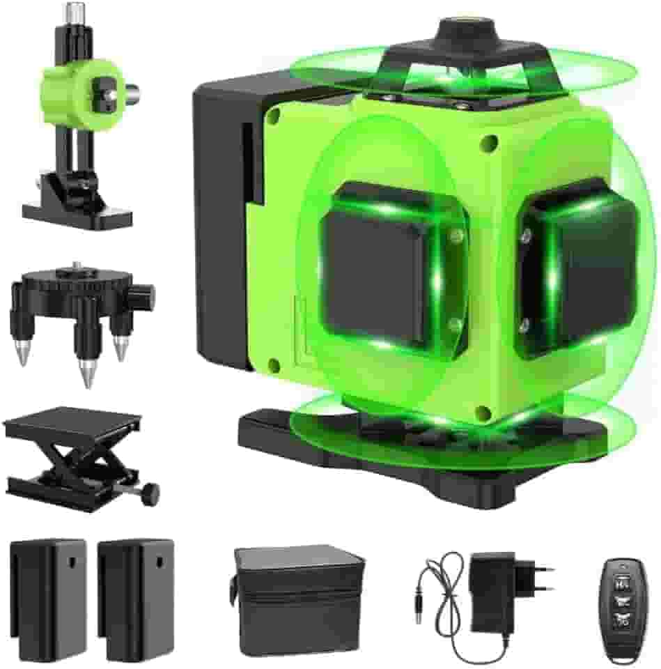 Nível Laser Verde 4D 16 Linhas | Bateria de 12 Horas | Autonivelamento ±3° | IP54 à Prova d'Água | Controle Remoto