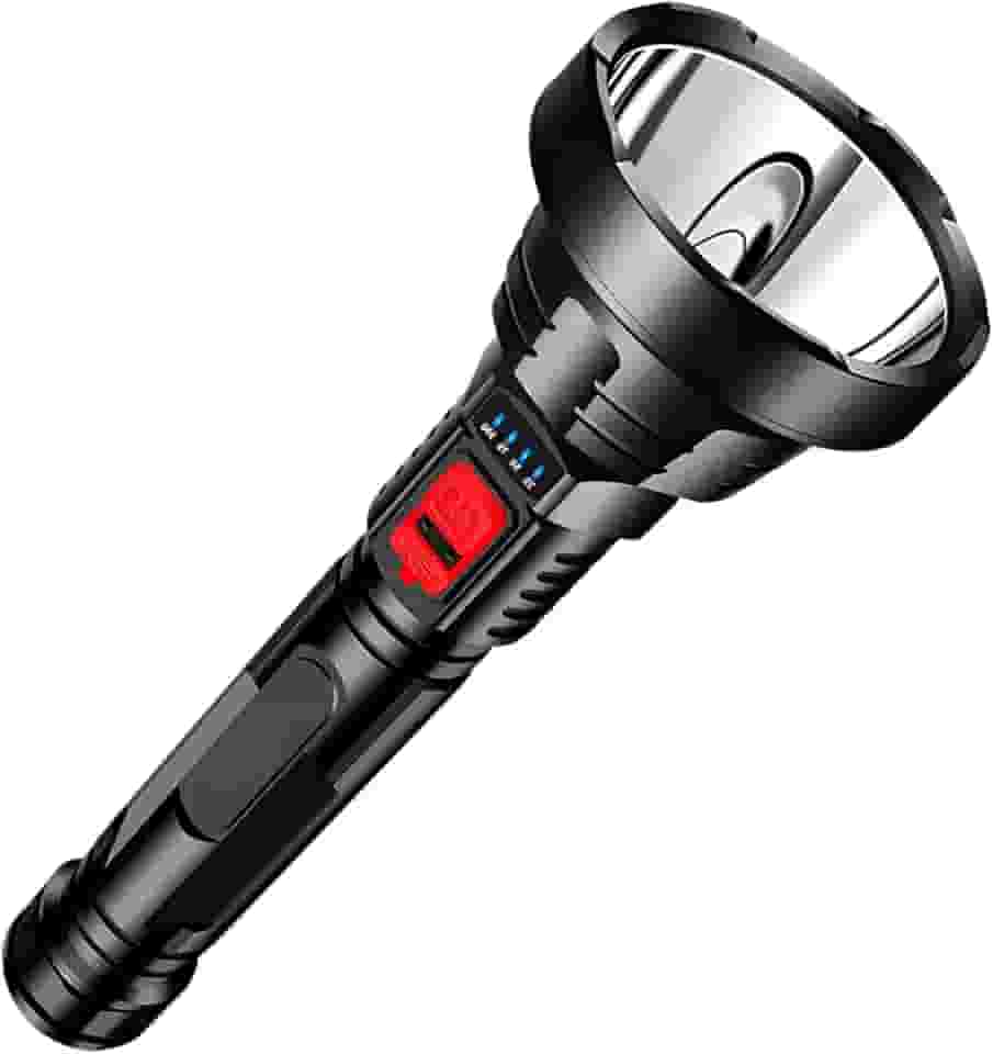 Lanterna LED Profissional de Longo Alcance (300m) – Tática, Recarregável e Potente – Construção Resistente para Segurança, Caça e Emergências