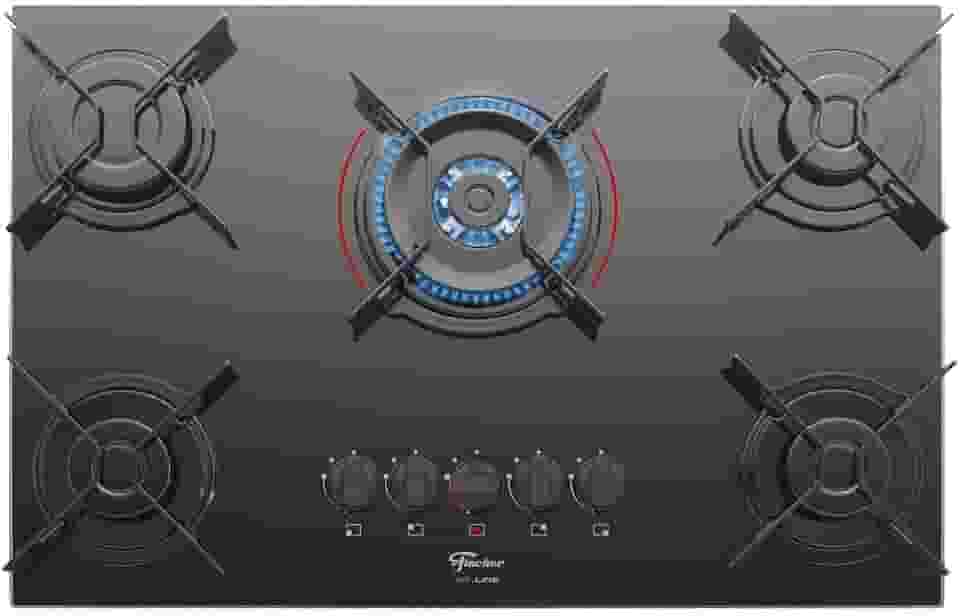 FISCHER COOKTOP À GÁS 5 BOCAS TRIPLA CHAMA FIT LINE MESA VIDRO PRETO BIVOLT - 26300-57079