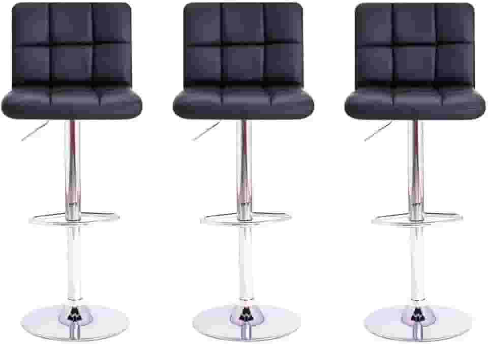 Kit 03 Banquetas Alta Para Bar Balcão Bancada Estofada Área Gourmet Cozinha Americana Giratória Gomos Preta
