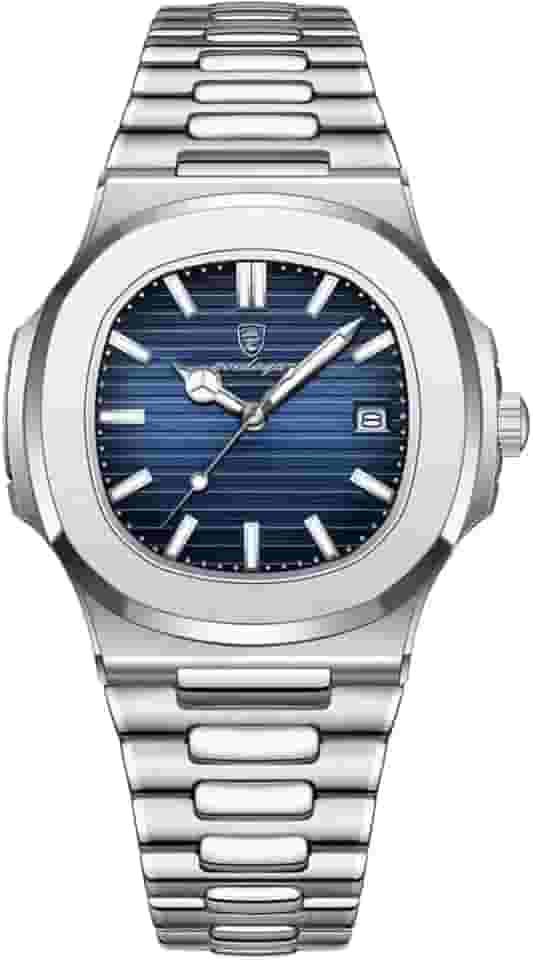 Relógio Poedagar P613B AZUL – Relógio Masculino de Luxo Original, Pulseira de Aço Inoxidável, Com Calendario, Quartzo, À Prova d’Água - Estilo Executivo
