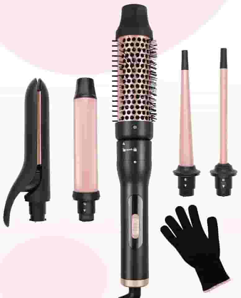 Conjunto de Modeladores de Cachos, 110-240V, Rosa, Escova 5 em 1, Escova Alisadora, Modelador de Cabelo