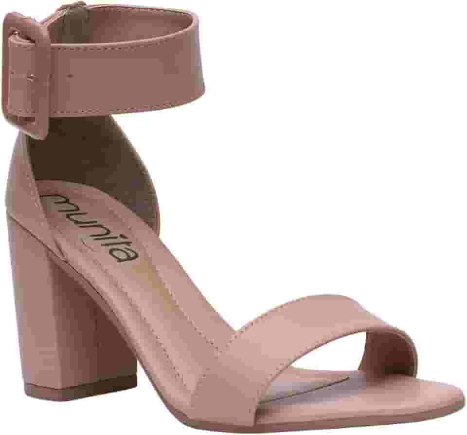 Sandália Feminina Salto Grosso Bloco Alto Confortável Moderna Clássica Fashion Munita