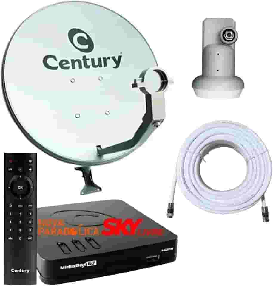 Antena Parabólica Century Livre de Mensalidade com 1 Receptor Midiabox B7