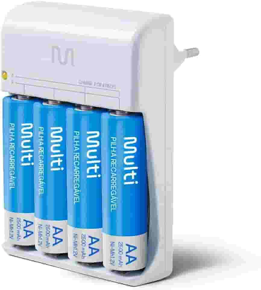 Carregador de Pilhas Multi AA/AAA Bivolt, Leve e Portátil com 4 Pilhas AA 2500mAh Incluídas - CB054