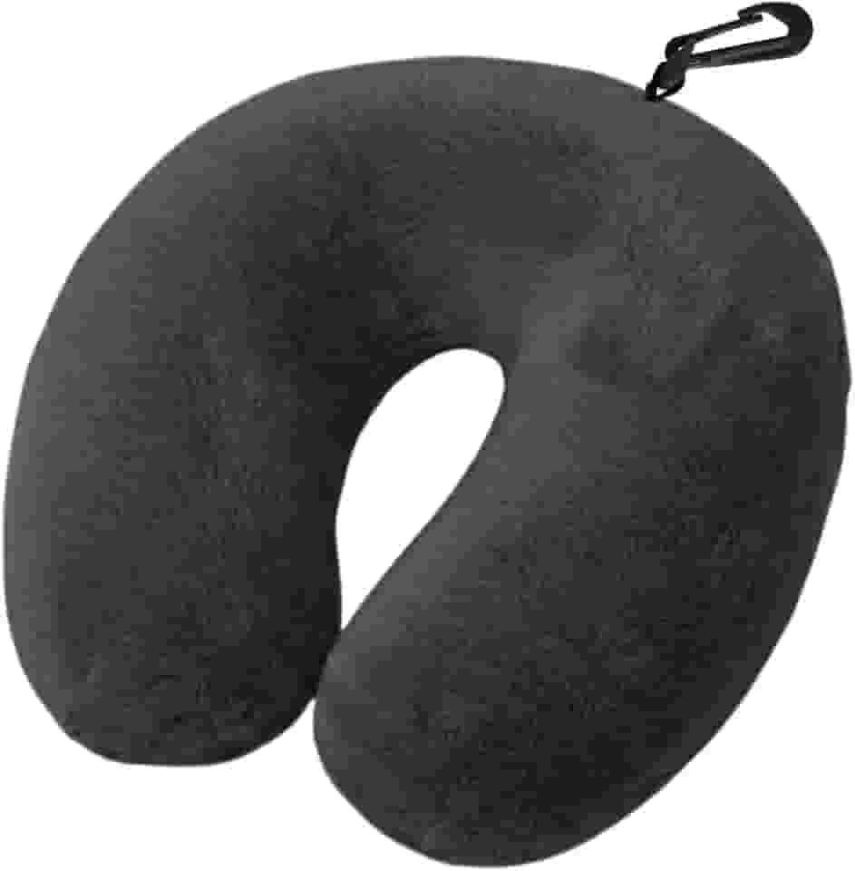 Almofada de Pescoço para Viagem com Enchimento de Silicone Anti-Alérgico, Tecido Fleece Extra Macio, Apoio Cervical Confortável, com Zíper e Mosquetão (Chumbo)